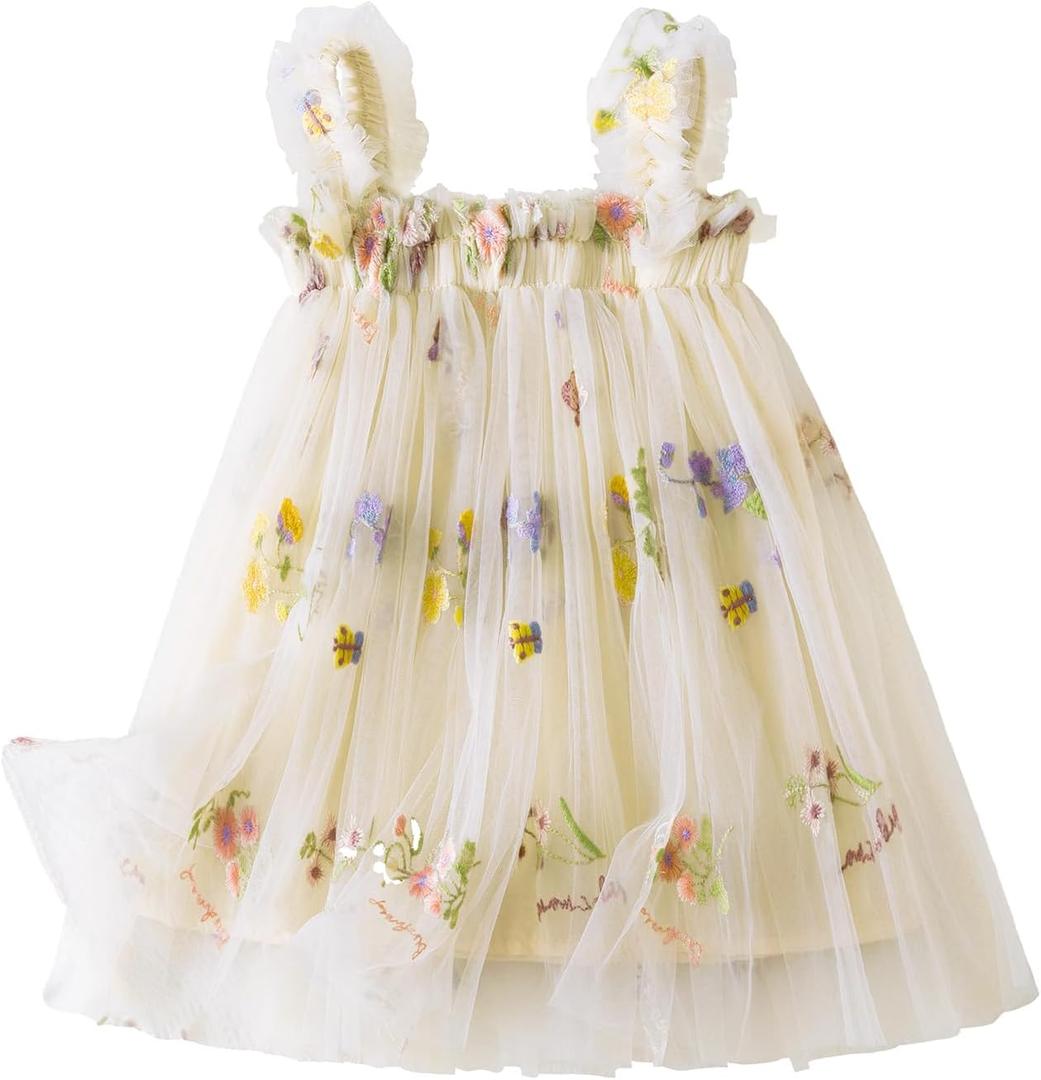 Nileafes Toddler Summer Dress Baby Girl Strap Floral A Line Dress Sleeveless Beach Butterfly Sundress for Toddler Girl (6-12 Months, 07-yellow)