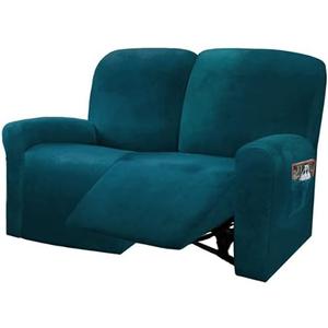 ULTICOR Reclining Love Seat Slipcover, 48" - 65" L, 6-Piece Velvet Stretch Loveseat Reclining Sofa Covers, 2 seat Love seat Recliner Cover, Thick, Soft, Washable (Deep Teel)