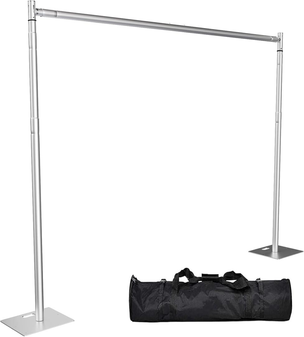 TOCRETOARE Heavy Duty Backdrop Stand, 10x10ft Pipe and Drape Backdrop Stand Kit with Adjustable Telescopic Poles Frame and Metal Base, Background Holder for Parties Wedding Birthday Photography Capacity of up to 22 lbs