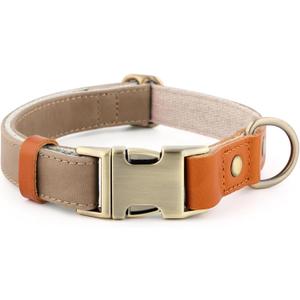 Plutus Pet Genuine Leather & Hemp Dog Collar  Adjustable Heavy Duty Pet Collar with Quick Release Metal Buckle, Soft & Stylish for Puppy and Small, Medium, Large Dogs (Ash Brown, M)