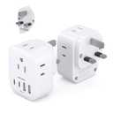 US to UK Plug Adapter 2 Pack, HANYCONY Type G Adapter for Travel with 4 Outlets 4 USB (2 USB C), Power Adapter for US to Ireland London Scotland Kenya Dubai Singapore Hong Kong