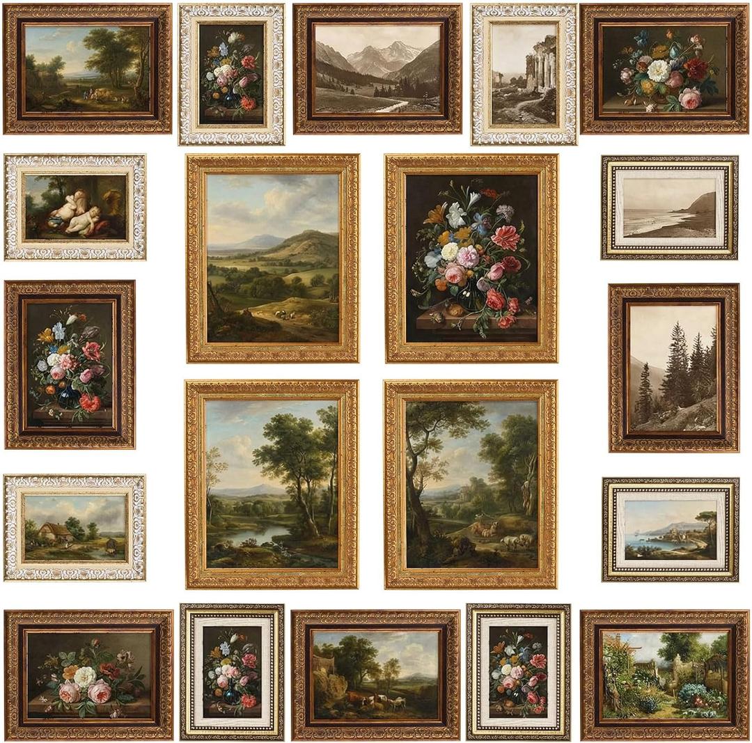 20 Pcs Vintage Picture Frames Resin Photo Frame with Trace Free Nail and S Board Buckle Elegant Classical Ornaments for Tabletop and Wall Display for Christmas Hotel Home Wedding Decoration