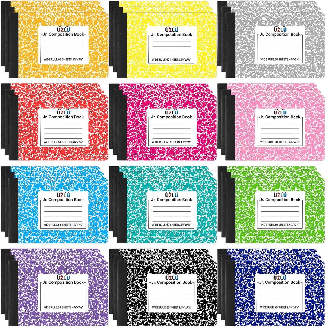 36 Pack Composition Notebooks Bulk Wide Ruled 4-7/8"x 7.5" Half Size Composition Books 60 Sheets Mini Notebook 12 Color Small Pocket Marble Journal Books for Students College Office Back to School Supplies