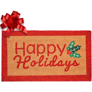MAINEVENT Happy Holidays Door Mat Outdoor 30x17 Inch, Holiday Doormat for Covered Outside Area, Coir Welcome Mat w/Anti-Slip PVC Backing