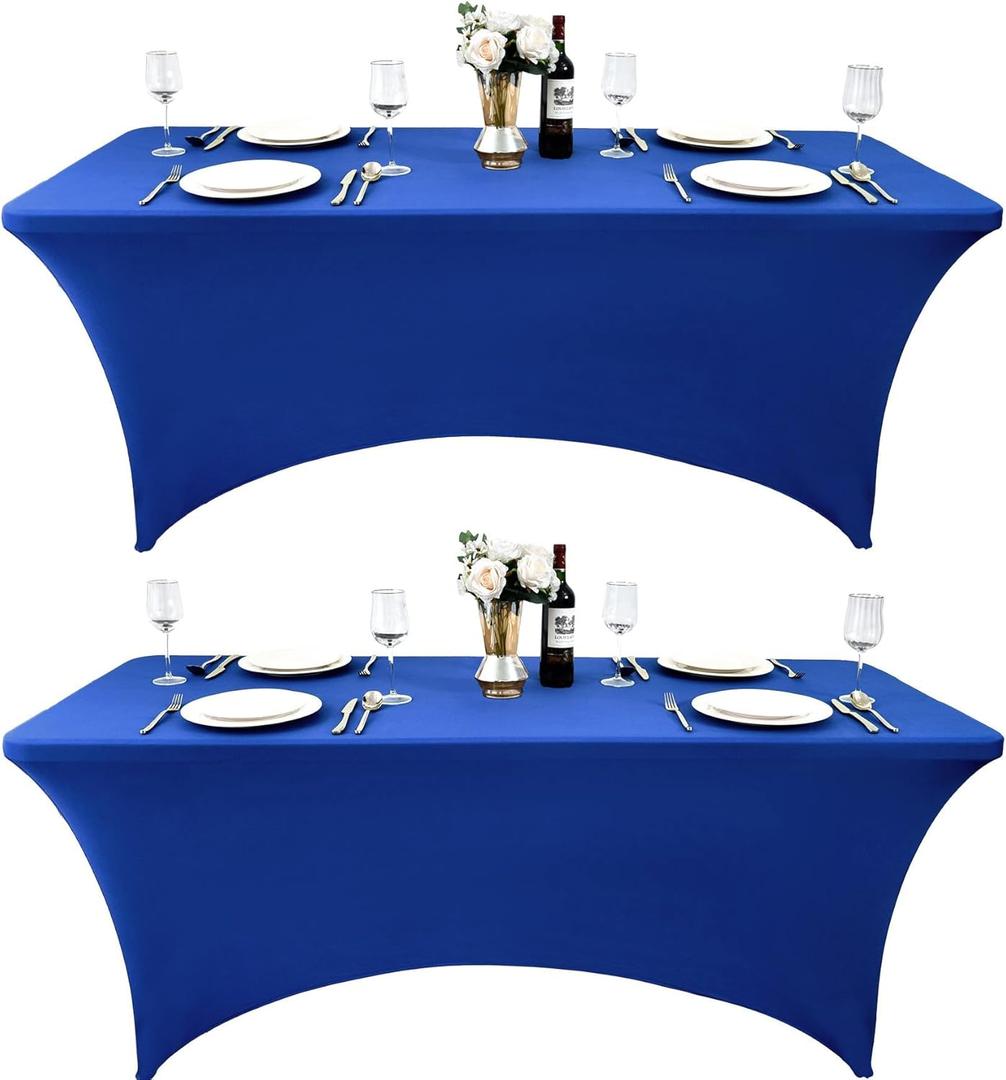 2-Pack 6ft Spandex Table Covers for Rectangle Standard Folding Tables - Wrinkle Resistant Stretch Tablecloths - Ultimate Fitted Table Protector for Parties, Trade Shows, Banquet, Royal Blue
