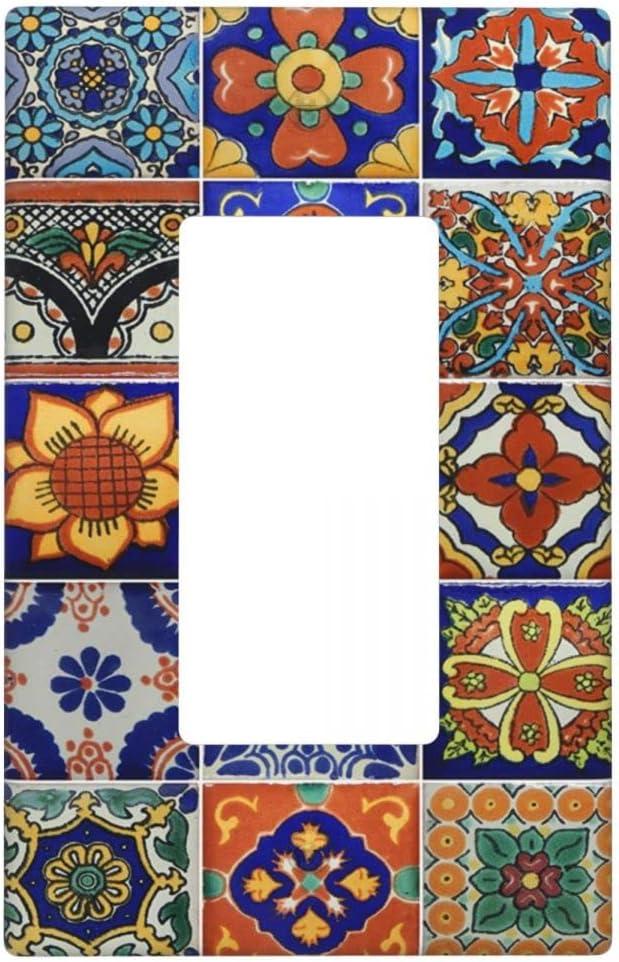 Talavera Mexican Tiles Single Gang Rocker Decorative Light Switch Cover,1-Gang Decorator Wall Plate Switch Plate Cover Receptacle Outlet Cover,Size 4.50" X 2.76"inch