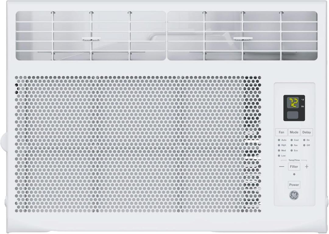 GE 6,000 BTU Electronic Window Air Conditioner, Cools Rooms up to 250 sq ft, Digital Controls with Remote, Energy Saver Mode, 24Hr Timer, Easy Install Kit Included, White