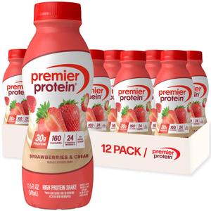 Premier Protein Shake, Strawberries & Cream, 30g Protein, No Added Sugar, 24 Vitamins & Minerals to Support Immune Health, 11.5 fl oz, 12 Pack (EXP 08/31/26)