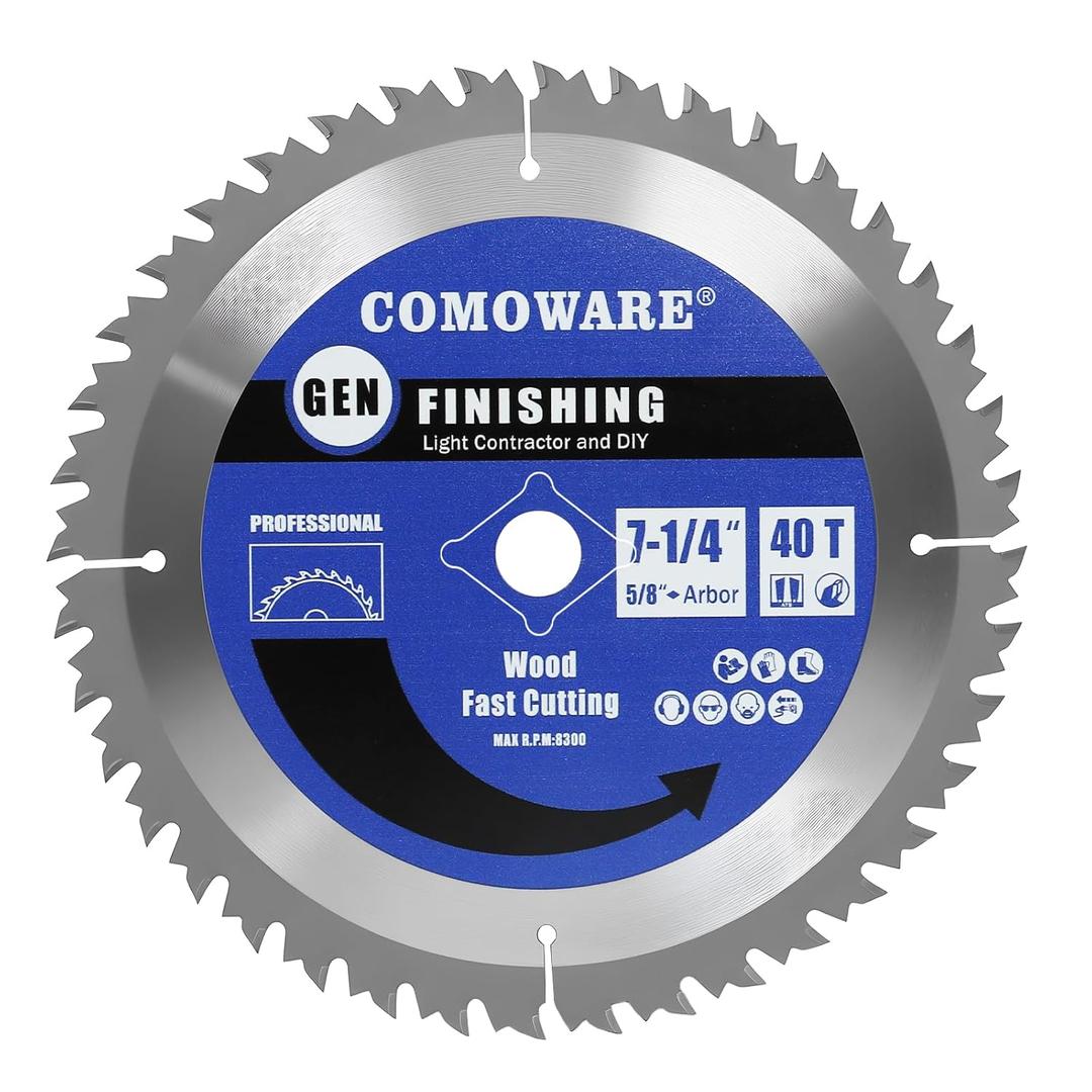COMOWARE 7 1/4 Circular Saw Blade, 40T ATB Circular Saw Blade, 5/8" Arbor, TCT Carbide-Tipped, Anti-Vibration, Teflon Anti-Stick, Miter Saws Blades for Wood, Laminate, Plywood & Hardwoods