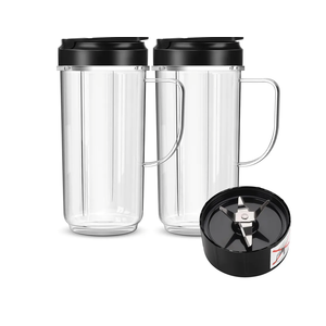 2 Pack Magic Bullet Blender Cups, Tall 22oz Cup with Flip Top To-Go Lid & 4 Fins Cross Blade Blender Replacement Parts, Replacement Cup Mug with Handle Compatible with Magic Bullet 250w MB1001
