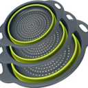 Collapsible Colander 3-Pack Set Space-Saving Foldable Kitchen Strainer with Non-Slip Base Durable Thickened PP+TPE Collapsible Strainers for Pasta, Vegetables, Fruits (Gray-Green)