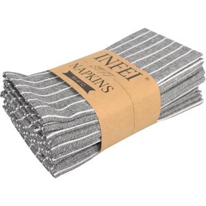 White Striped Linen Cotton Dinner Cloth Napkins - Set of 12 (17 x 17 inches) - for Events & Home Use (Black)