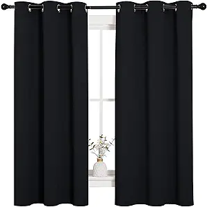 NICETOWN Pitch Black Solid Thermal Insulated Grommet Blackout Curtains/Drapes for Bedroom Window (2 Panels, 42 inches Wide by 63 inches Long, Black)