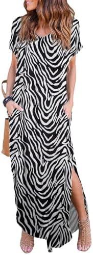 HUSKARY Women's Summer Maxi Dress Casual Loose Pockets Long Dress Short Sleeve Split Maxi Dresses, Size 3XL