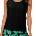 Womens Athletic 3 Piece Tankini Swimsuits with Shorts Swim Tank Tops with Sports Bra and Boyshorts Bathing Suits