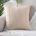MANDIOO Cotton Knitted Decorative Throw Pillow Covers Soft Cozy Outdoor Cushion Cases Luxury Modern Pillowcases for Couch Sofa Bed 16x16 Inches Beige