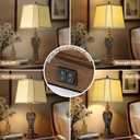 28.5'' Tall Farmhouse Vintage Table Lamp Set of 2 with Faux Silk Shade USB Ports Nightlight Decor for Bedside Living Room Bedroom Nightstands Office Home, Dark Bronze(Bulbs Included)