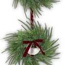 1 Pack Christmas Wreath String with 3 Pcs Norfolk Pine Wreath, 61" Front Door Hanging Artificial Cedar Pine Velvet Bow Bell for Xmas Cabinet Window Indoor Outdoor Holiday Porch Wall Decor