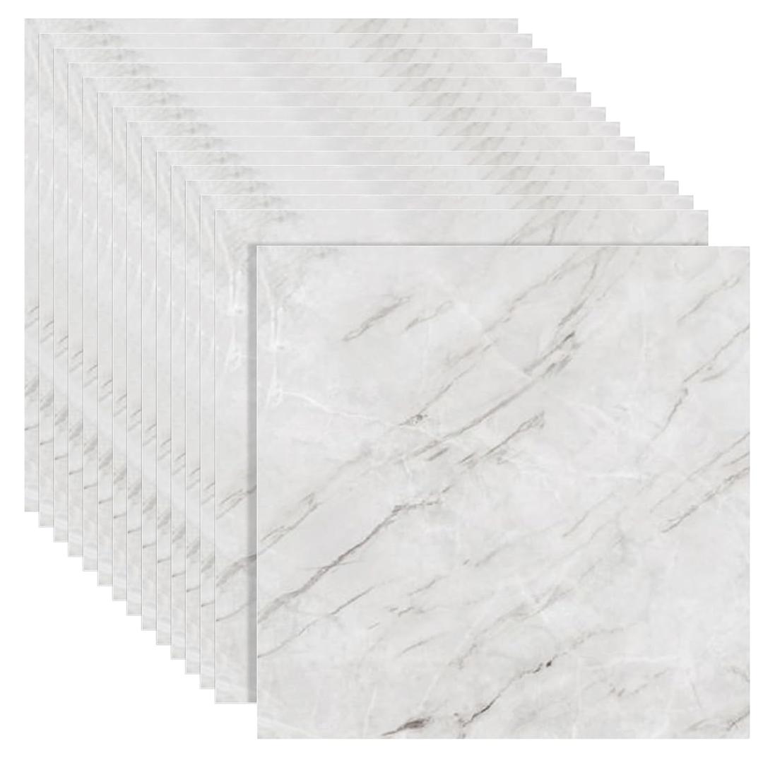 36 Sheet 12" x 12" Vinyl Flooring Peel and Stick Floor Tile Waterproof Vinyl Floor Tiles White Marble Self Adhesive Floor Tiles for Bathroom Kitchen Dining Room, Bedrooms, Cover 36 Sq. Ft