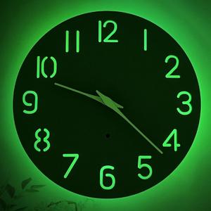 JoFomp 10 Inch Light Up Wall Clock Wood, Silent LED Wall Clocks Battery Operated, Sound Control Glow in The Dark Wall Clocks for Living Room Decor, Lighted Wall Clock for Bedroom, Hollow Out Numbers
