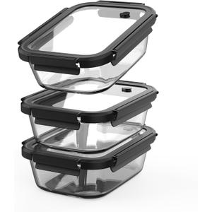 BYLWORKOUT Glass Meal Prep Containers 3 Pack | Borosilicate Food Storage Containers with Airtight Leak-Proof Vented Lids | Microwave, Oven, Freezer & Dishwasher Safe Glass Lunch Boxes for Kitchen