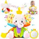Baby Toys 3-6 Months, Musical Stuffed Elephant Toddler Toy for Newborn Infant 3 6 9 12 Months, Tummy Time Toys Montessori Sensory Toys 0-6 6-12 Months, Crinkle Paper, Mirror Soothing Music Shower Gift