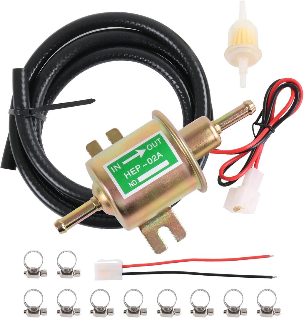 Universal Electric Fuel Pump Kit 12v 3-6 PSI Low Pressure with Fuel Filters 10 Hose Clamps 6.56 FT 5/16" ID Fuel Line Replacement For Carburetor Lawn Mower Gas Diesel Transfer Pump