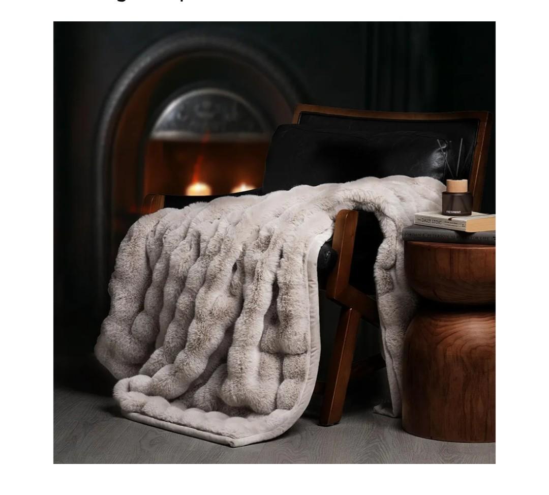 EverGrace Ultra Soft Luxury Fluffy Faux Rabbit Fur Throw Blanket, Thick Warm Bubble Throw for Bed, Cozy Plush Reversible Blankets for Couch, Chair, Sofa, Taupe, 60x80 Inches