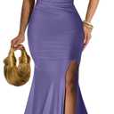 Memoriesea Women's Sexy One Shoulder Ruched High Split Evening Maxi Formal Dress (Large, Purple)
