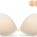 Niidor Sticky Bra Women's Strapless Backless Invisible Push up Silicone Bra with Nipple Covers (Dark Skin Tone)
