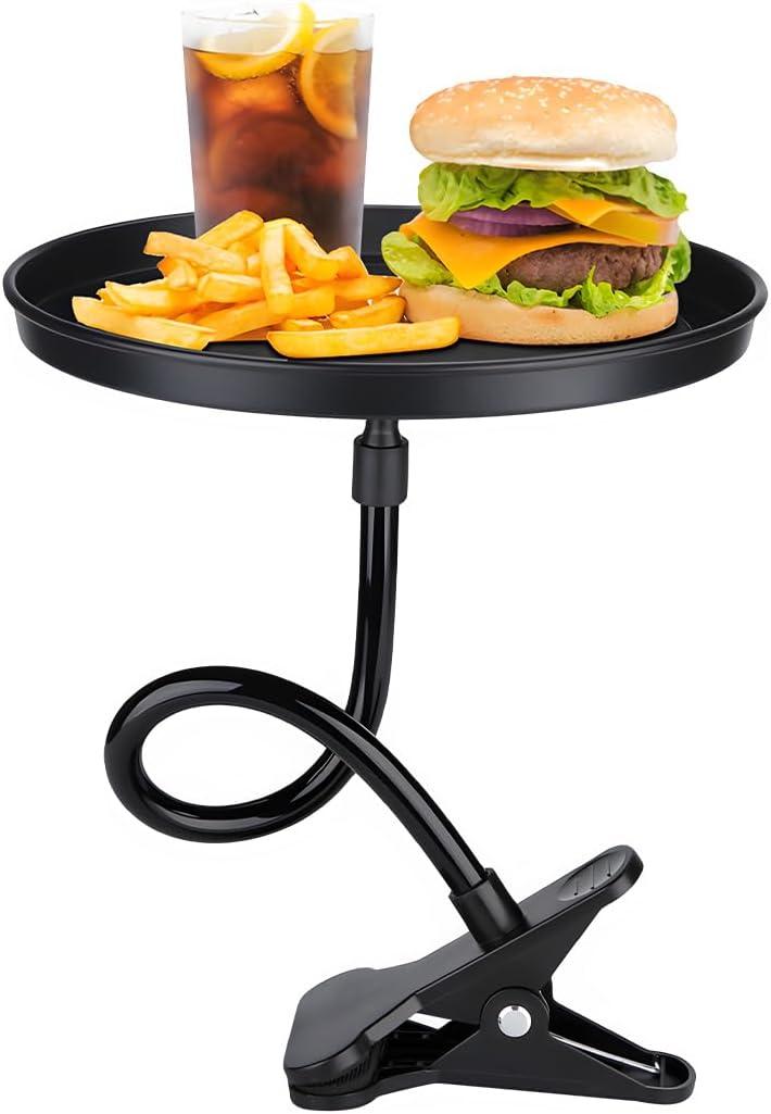 Adjustable Food Tray for Car, 360 Swivel Non-Slip Car Food Table for Drinks and Snacks, 8.7 Inches Diameter Swivel Car Clip Type Tray for Eating, Universal Car Accessories (Black)