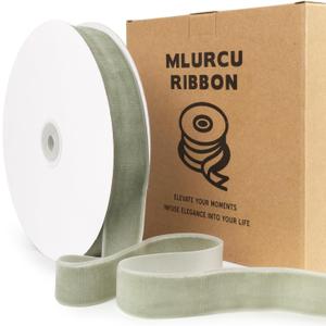 Dusty Green Velvet Ribbon 1 Inch 20 Yards Vintage Dusty Sage Green Velvet Ribbon for Christmas Tree, Gift Wrapping, Garland & Wreath Bows Making, Sewing Trim, Crafts, Wedding & Home Decor