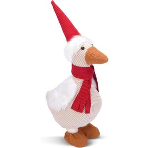 Original Cute Duck Figurine with Santa Hat and Red Scarf for Winter Christmas Decoration, Lovely and Lucky Furry Animal Doll, Come with Giftbox