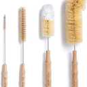 4Pcs Long Handle Bottle Cleaning Brush Set by HELLO NATURE, Sustainable & Biodegradable Natural Fibre Bamboo Handle Brushes Zero-Waste & Plastic Free