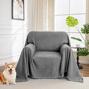 MYSKY HOME Chair Covers Armchair Couch Covers for Dogs Washable Sofa Covers, Non Slip Soft Recliner Cover Pet Chair Cover Sofa Slipcover Furniture Protector with Tassel Throws, 71"x91", Dark Grey