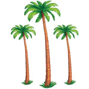 Beistle Jointed Palm Trees - 3 Pack, Cardstock Paper Palm Tree Cutouts, Hanging Wall Decorations for Luau, Tropical Hawaiian Beach Party, Summer Event Dcor, Photo Backdrop, Two 4 & One 6