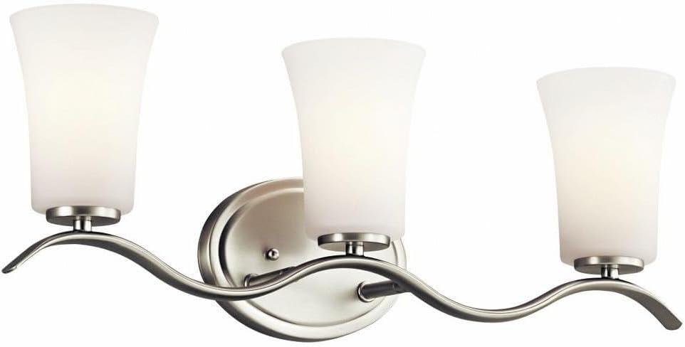 Kichler Armida 23" 3 Light Vanity Light with Satin Etched White Glass in Brushed Nickel