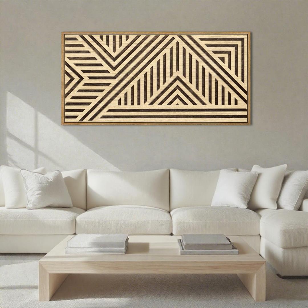 Anyzal Large Heavy 3D Woodcut Artwork Wood Wall Art with Framed Geometry Boho Wall Sculpture Decor for Bathroom Living Room Bedroom 20x40 Inch (40L" x 20W", Light Yellow)
