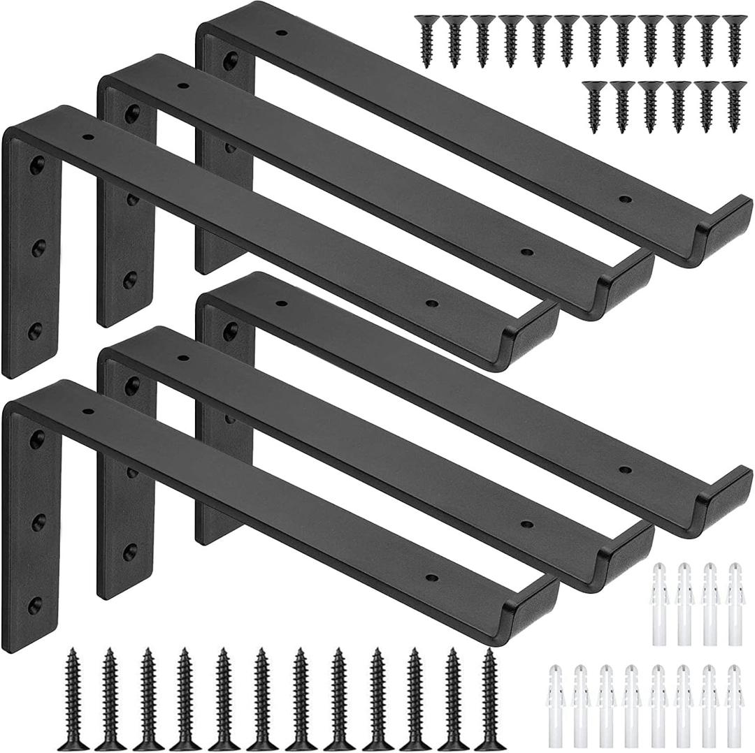 Shelf Bracket 12 inch Heavy Duty for DIY Floating Shelf, 1/5 inch Thick Brackets for Shelves Max Load 150 Lbs, 6 Pack, 11.25" x 6" x 1.5"