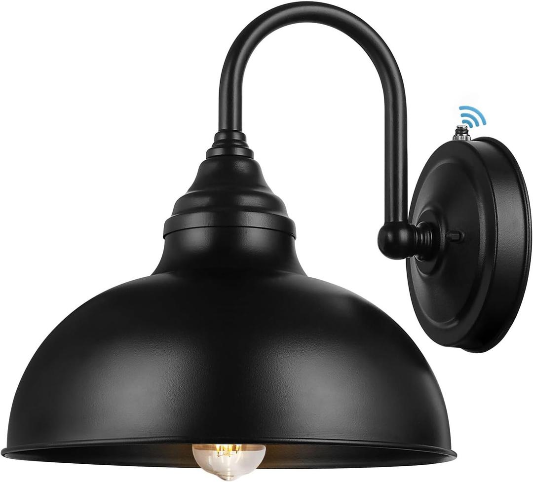 Barn Light Gooseneck Light- Dusk to Dawn Farmhouse Outdoor Lighting, 1-Light Outdoor Gooseneck Lighting with Sensor Farmhouse Wall Sconce for Patio Porch Garage (11.8" Diameter, 1pc), Black 