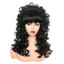 FantaLook 80s Long Curly Vintage Cosplay Wig with Bang for Women 60 70s Queen Costume for Halloween Party (Black)