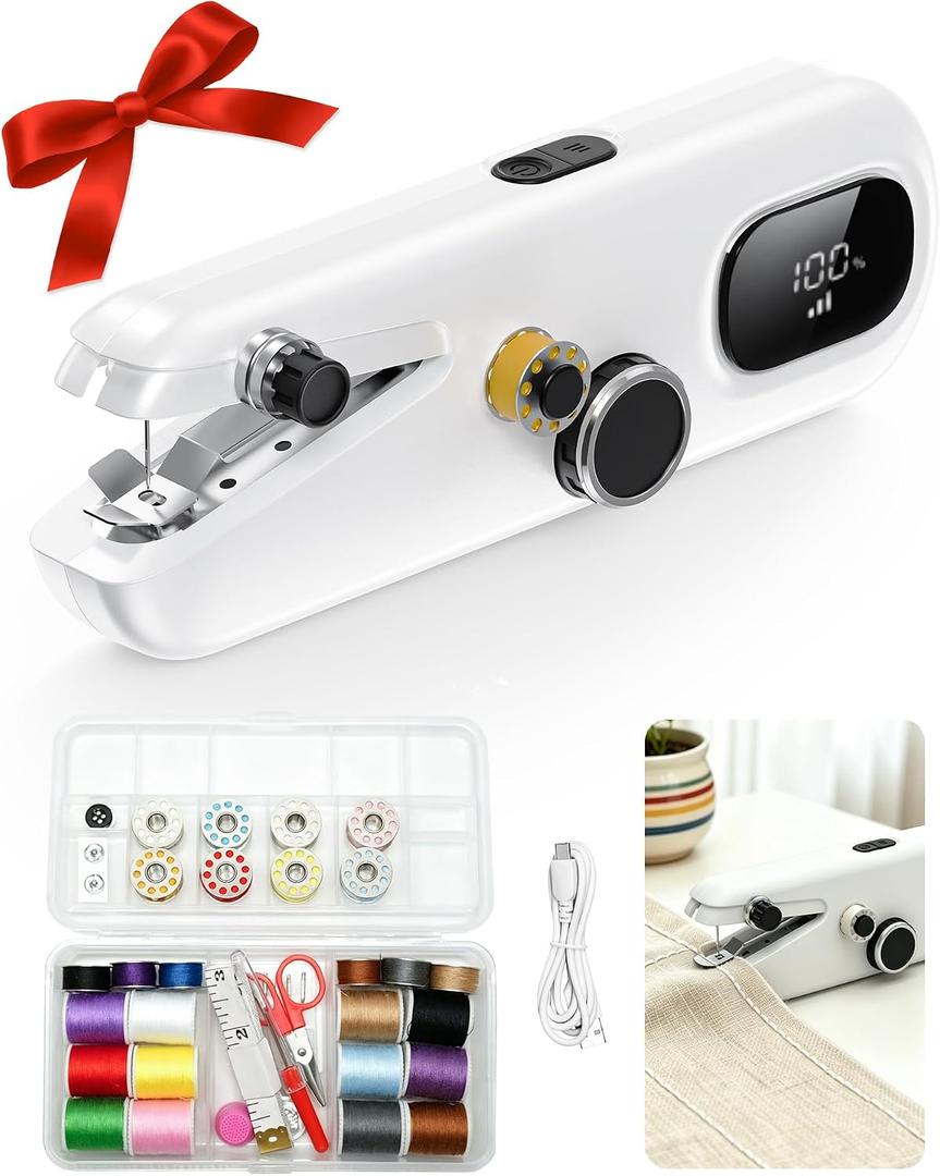 Handheld Sewing Machine,Portable Rechargeable with LCD Display & Sewing Kit | 3-Speed,USB-C Charge,Beginner friendly,Easy threading,Compact storage,Home sewing
