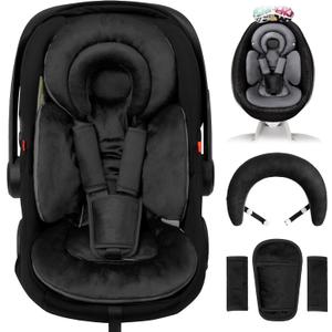 TinlyFinly Infant Car Seat Insert with Removable Cushion for Preemie to Toddler, Reversible Newborn Carseat Insert for Baby Head Body Support, Fits for Stroller, Baby Swing, Bouncer (Pure Black)