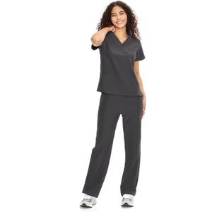 COZYFIT Scrubs for Women Set Medical Uniform - V-Neck Top & Straight Leg Pants with 9 Pockets, Unisex Workwear (XX-Large, Dark Grey)