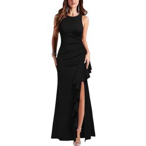 WOOSEA Women's Scoop Neck Sleeveless Split Bodycon Mermaid Evening Cocktail Long Dress (Medium, Black)