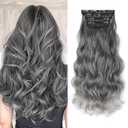 Kookastyle Clip in Hair Extensions, Natural Long Layered Soft Invisible Synthetic Curly Hairpieces for Women,4 pcs(20 InchGrey/Sliver Mixed)