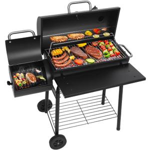 Realcook Charcoal Grills with Offest Smokers: Spacious Barrel Charcoal BBQ Grill | Barbecue Smoker Grill Combo for Outdoor Backyard Patio Camping Picnic and Party