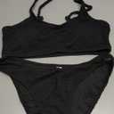 Fanuerg Women's Ribbed Bikini Sets Scoop Neck Cheeky Swimsuit Textured Two Piece Bathing Suit (Black, Medium)