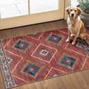 Area Rug 2x3 Rug Machine Washable Non-Slip Low Pile Print Pattern Western Rug for Living Room Bedroom Entryway Tribal Series -Red/Orange