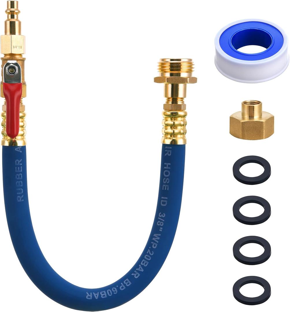 3 x Tool Daily Winterize Blowout Adapter with Shut Off Valve, RV Winterizing Kit 12" Air Compressor Quick Connect Blow Out Fitting Plug for Motorhome, Boat, Camper, Travel Trailer